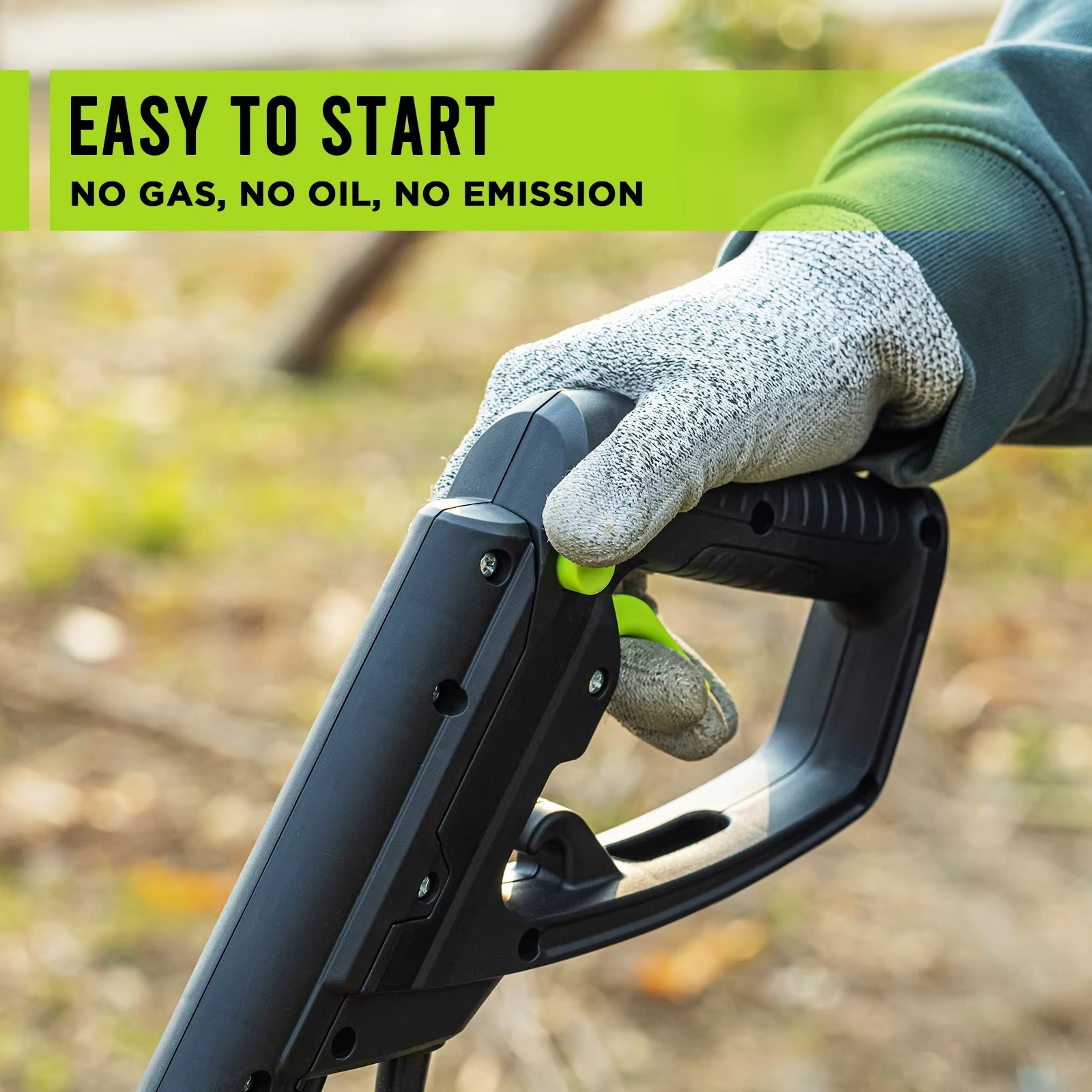 User holding Magazaw electric garden tiller 16 inch with easy start feature and eco-friendly operation