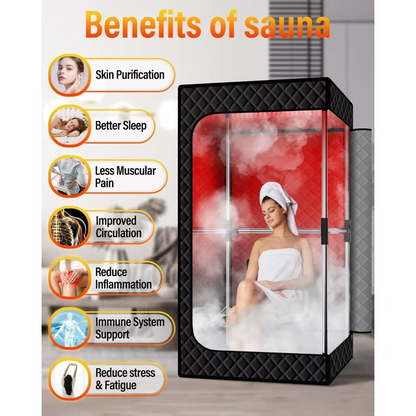 Magazaw infrared sauna box highlighting benefits like improved circulation and skin purification