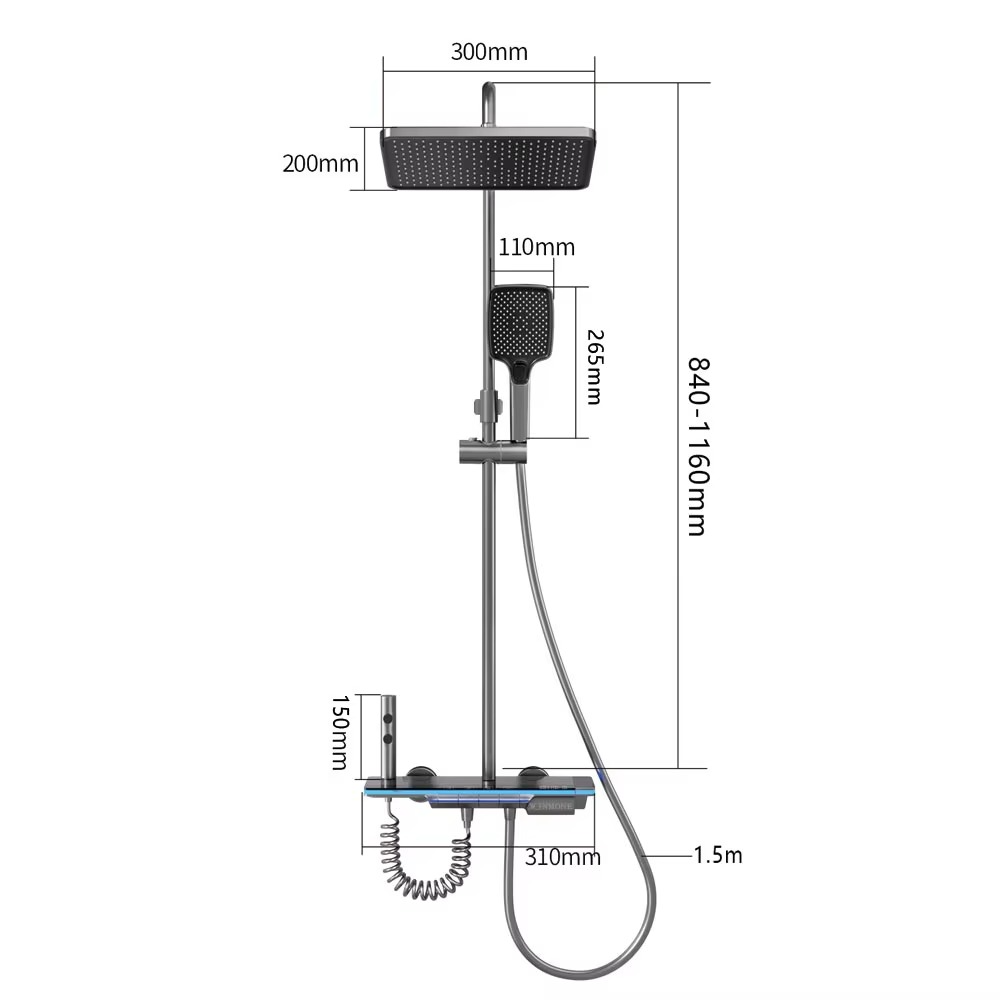 Magazaw luxury shower system with lights featuring an adjustable overhead shower and handheld sprayer