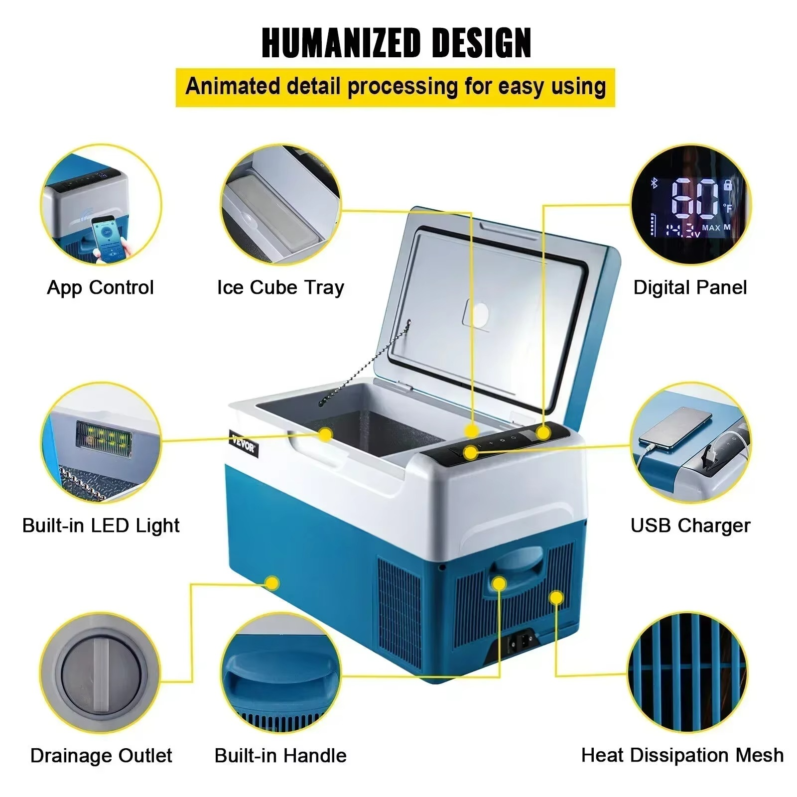 Magazaw™ portable car fridge 22L with digital panel, app control, and built-in LED light
