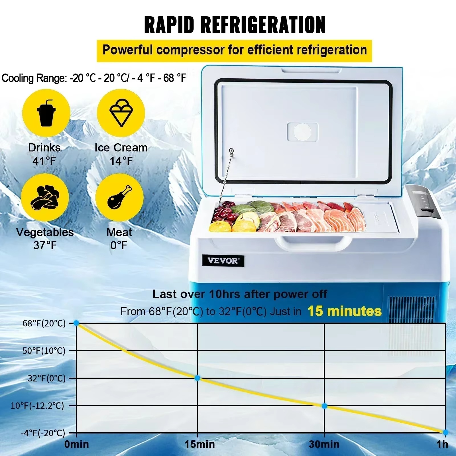 Magazaw portable car fridge 22L with rapid refrigeration for drinks and food preserves freshness on the go