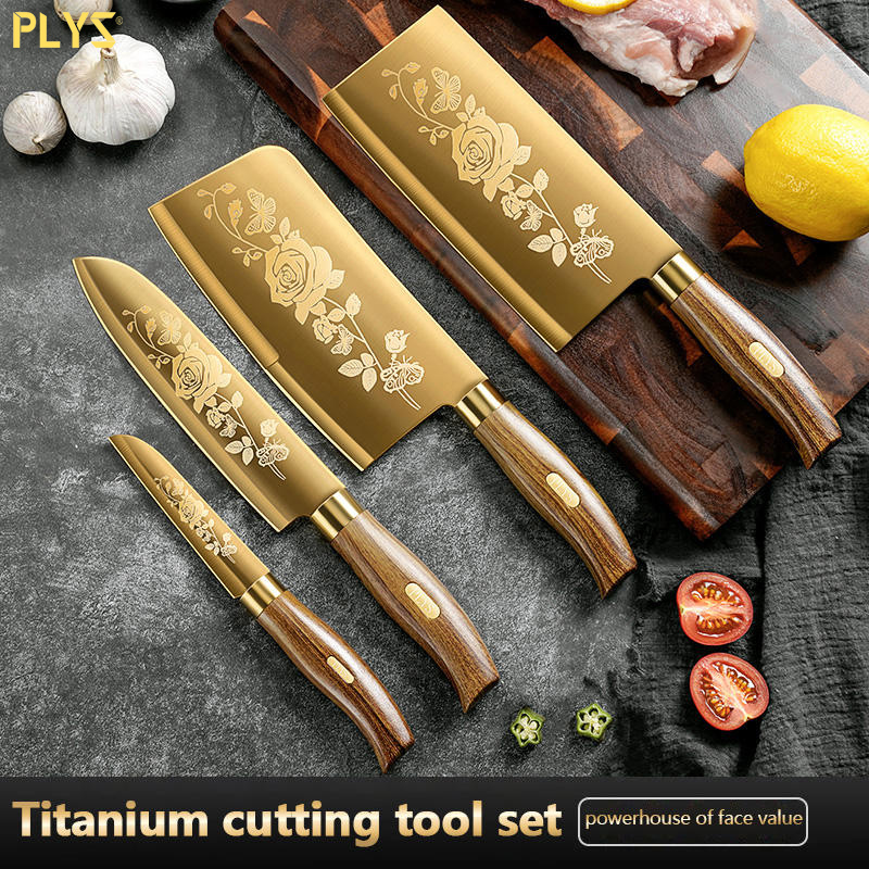 Luxury Gold Kitchen Knife Set Stainless Steel Blade with Golden Titanium - Magazaw - World